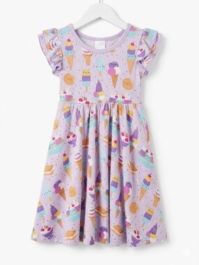 Little Sleepies Lavender Ice Cream Print Flutter Sleeve Dress